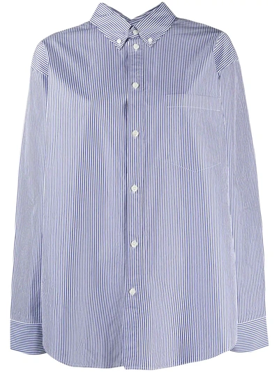 Balenciaga Striped Long-sleeve Shirt In Light Blue