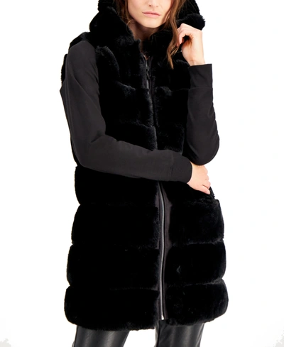Via Spiga Women's Grooved Hooded Faux-fur Vest In Black