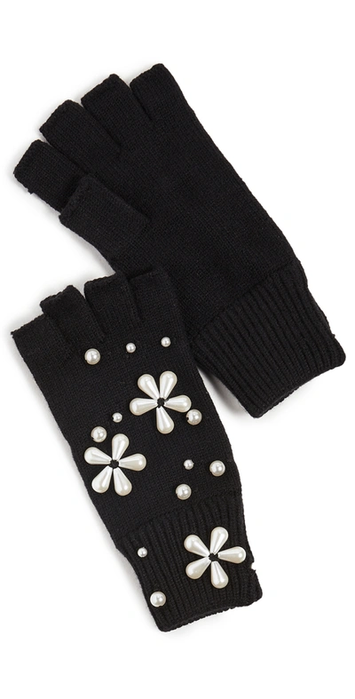 Lele Sadoughi Imitation Pearl Snowflake Fingerless Knit Gloves In 黑色
