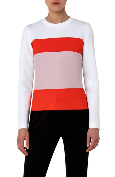 Akris Punto Colorblock Striped Tunic Sweatshirt In Cream Blossom