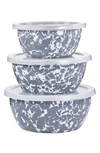 Golden Rabbit Enamelware Set Of 3 Nesting Bowls In Grey Swirl