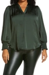 Vince Camuto Smocked Long Sleeve V-neck Blouse In Dk Willow