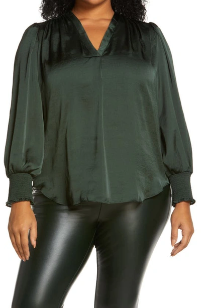 Vince Camuto Smocked Long Sleeve V-neck Blouse In Dk Willow