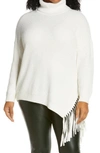 Vince Camuto Asymmetric Fringe Cotton Blend Sweater In Antique White