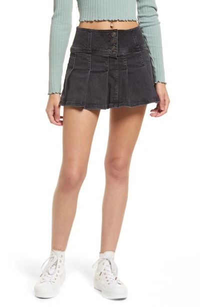 Bdg Urban Outfitters Stretch Denim Kilt Miniskirt In Black