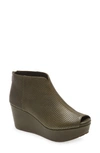 Chocolat Blu Walee Peep Toe Platform Bootie In Olive Leather