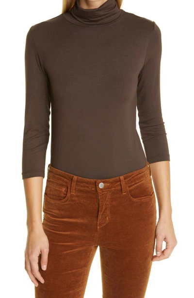 L Agence Aja Jersey Turtleneck Top In Brown
