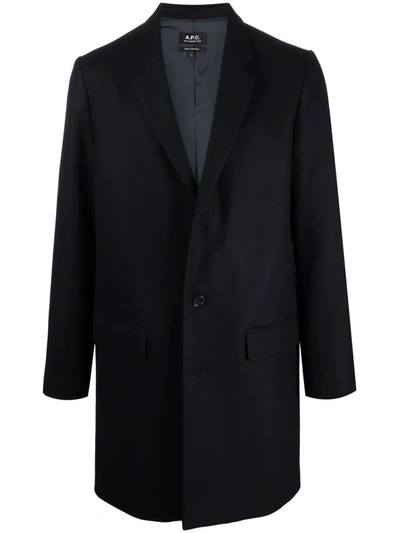 Apc Long-sleeve Wool Coat In Blau