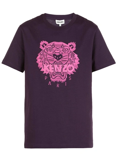 Embroidered Tiger T-shirt In Purple