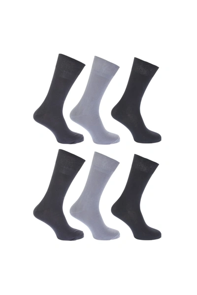 Floso Womens/ladies Plain 100% Cotton Socks (pack Of 6) (shades Of Grey)