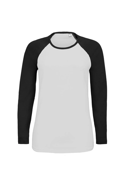 Sols Womens/ladies Milky Contrast Long Sleeve T-shirt (white/deep Black)