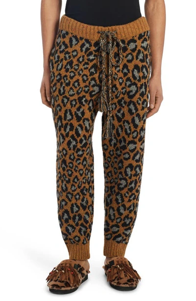 Alanui Espiritu Salvaje Leopard Jacquard Wool Blend Sweater Joggers In Brown