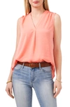 Vince Camuto Rumpled Satin Blouse In Bright Coral Orange