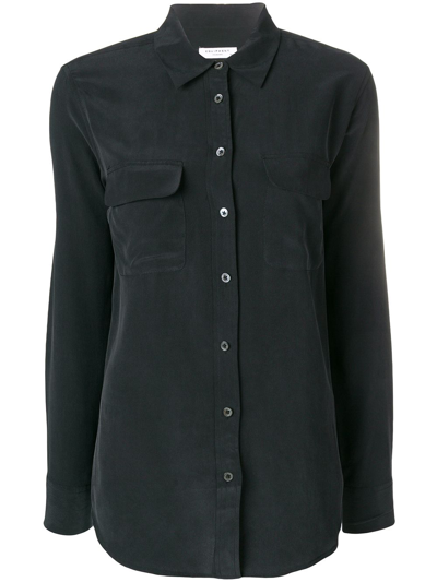 Equipment Black Signature Slim-fit Silk Shirt In True Black