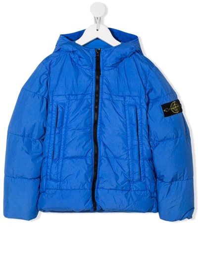 Stone Island Junior Teen Hooded Puffer Jacket In Blue