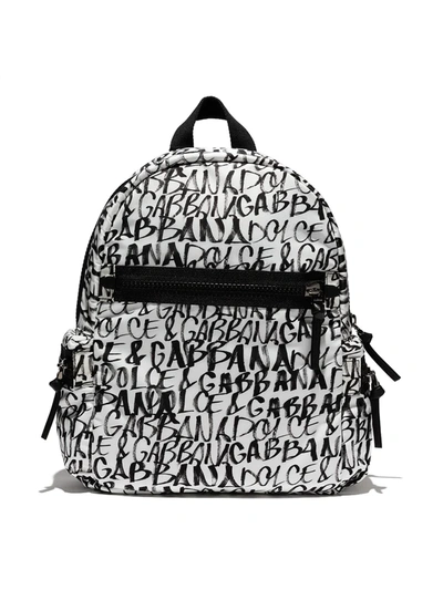 Dolce & Gabbana Black Graffiti Print Backpack In Schwarz