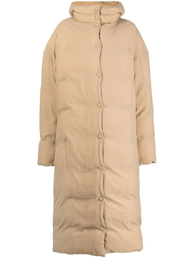 A.w.a.k.e. Oversized Hooded Quilted Padded Shell Coat In Brown