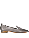 Nicholas Kirkwood Beya Metallic Textured-leather Point-toe Flats In Pewter