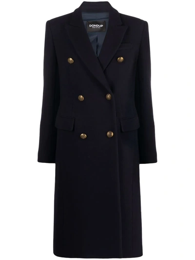 Dondup Classic Double-breasted Plain Coat In Blue