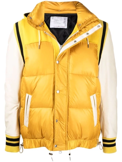 Sacai Contrast-sleeve Padded Jacket In Yellow