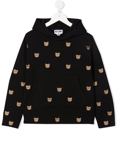 Moschino Kids' All-over Logo Print Hoodie In Black
