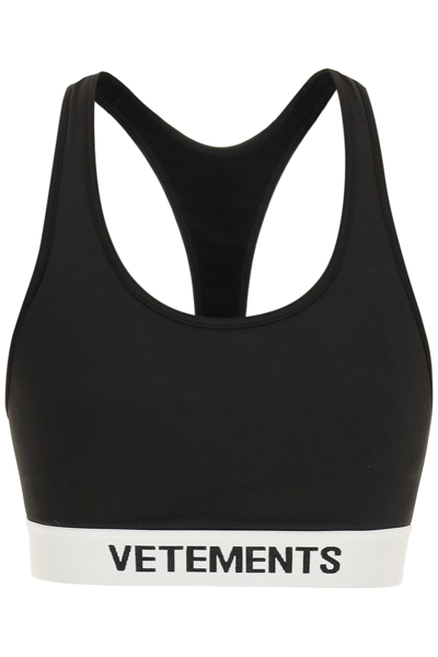 Vetements Monogram-trimmed Stretch Sports Bra In Black White (black)