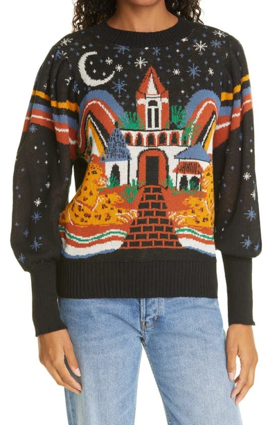 Farm Rio Midnight Cheetah Crewneck Sweater | ModeSens