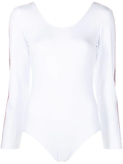 Liberal Youth Ministry Crystal-embellished Stripe Bodysuit In White