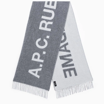 Apc Grey Wool Scarf With Logo