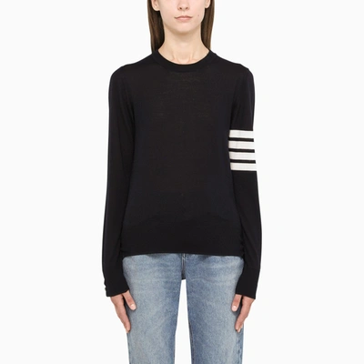 Thom Browne Navy Wool Jumper With Stripes In Blue