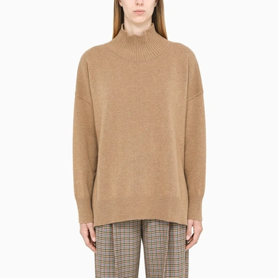 Roberto Collina Camel Wool And Cashmere Turtle Neck Jumper In Brown