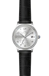 Porsamo Bleu Ruby Sunray Croc Embossed Leather Strap Watch, 34mm In Silver/black