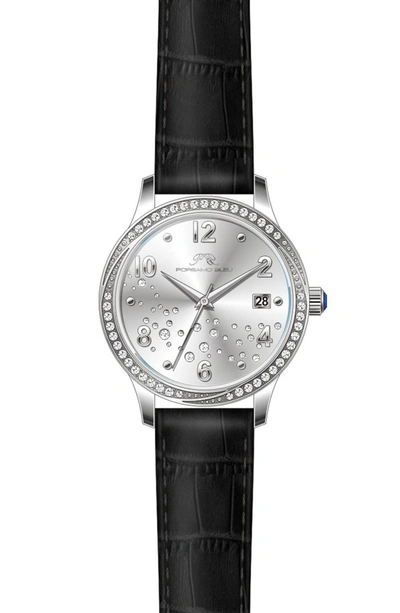 Porsamo Bleu Ruby Sunray Croc Embossed Leather Strap Watch, 34mm In Silver/black