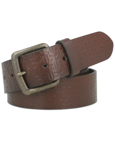 Frye Men's Embossed Logo Leather Belt In Brown