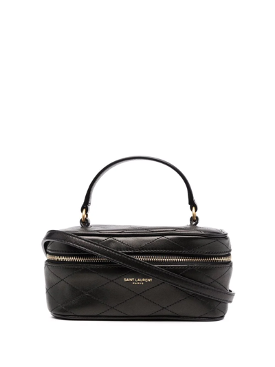 Saint Laurent East/west Vanity Case Quilted Leather Top Handle Bag In Nero