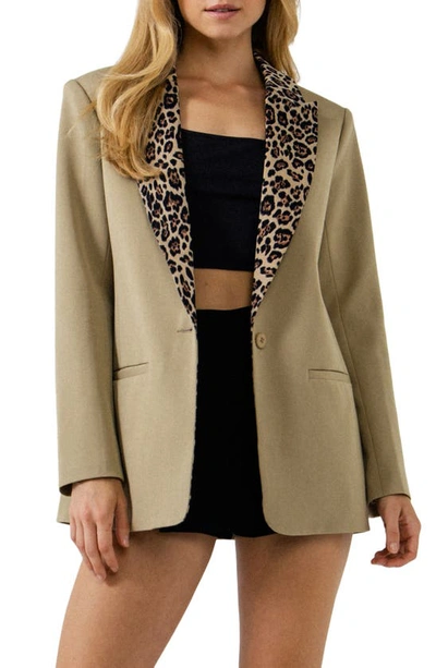 Endless Rose Leopard Collar Blazer In Taupe