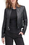 Andrew Marc Leather Racer Jacket In Black/ White