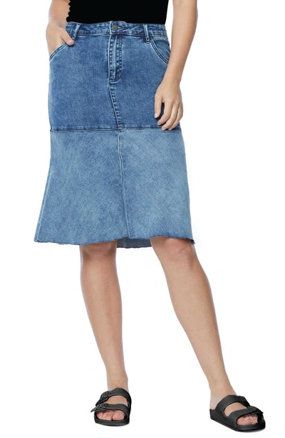 Wash Lab Denim Denim Trumpet Skirt In Tonal Blue