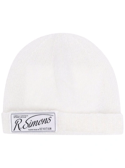 Raf Simons Logo-patch Knitted Beanie In White