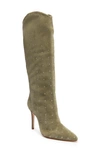 Schutz Women's Maryana Pointed Toe Studded High Heel Tall Boots In Aspen Green