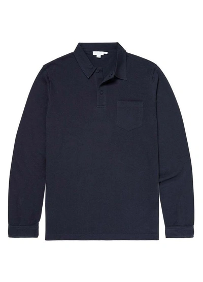 Sunspel Long Sleeve Riviera Polo Shirt - Navy In Blue