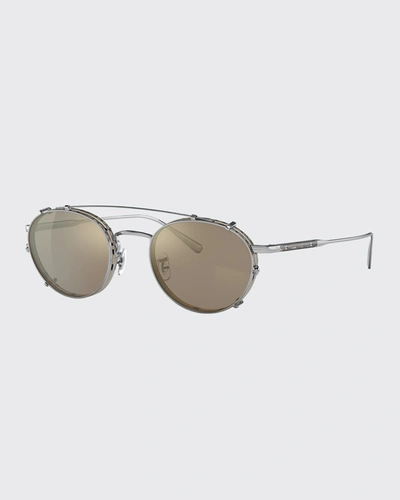 Brunello Cucinelli Artemio + Blue Light + Clip 48mm Pilot Sunglasses In Silver