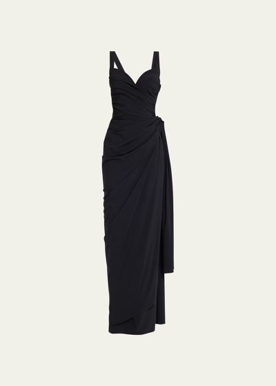 Chiara Boni La Petite Robe Gussie Ruffle Side Gown In Nero