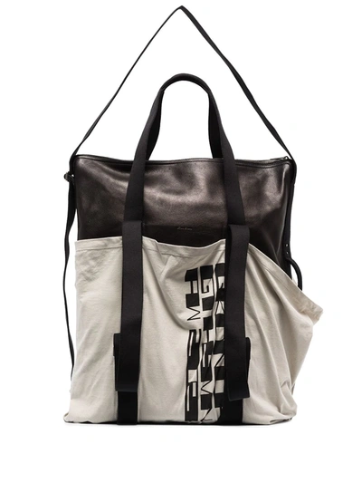 Rick Owens Black And Neutral Leather Tote Bag In 黑色