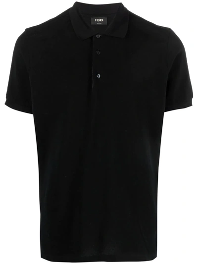 Fendi Embroidered Ff Logo Polo Shirt In Black