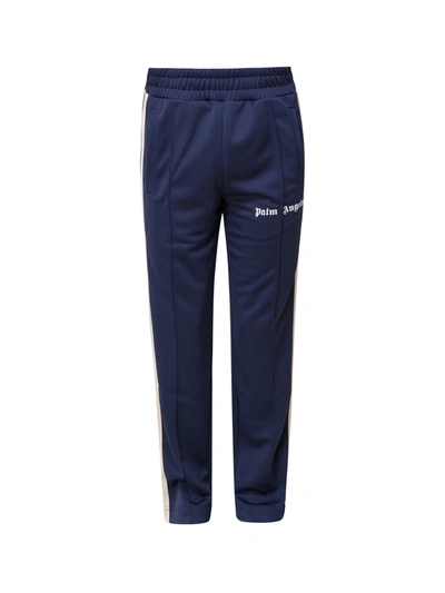 Palm Angels Nylon Trousers With Contrasting Side Bands In Blue