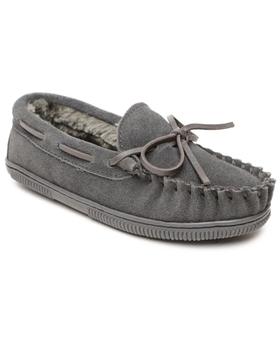 Minnetonka Men's Pile Lined Hardsole Moccasin Slippers Men's Shoes In Grey