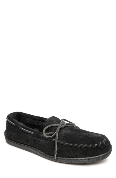 Minnetonka Men's Sheepskin Hardsole Moccasin Slippers Men's Shoes In Black