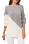 Vince Camuto Asymmetric Colorblock Cotton Blend Sweater In Silver Heather
