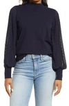 Cece Clip Dot Sleeve Sweater In Navy Blue